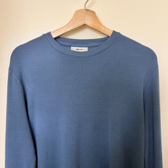 NN07 Clive Long Sleeve Waffle Knit Tee Shirt In Bering Sea M​ - Picture 3 of 8